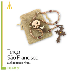 TERÇO ACRILICO BISCUIT PEROLA SÃO FRANCISCO -MINI - TR032M-SF