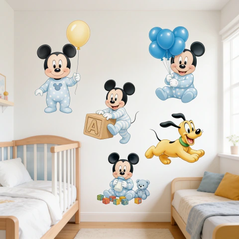 Kit Infantil Mickey Bebê Adesivos Decorativos de Parede Autocolantes