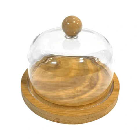 Boleira com Cúpula de Vidro e Base de Bambu - 6698-3