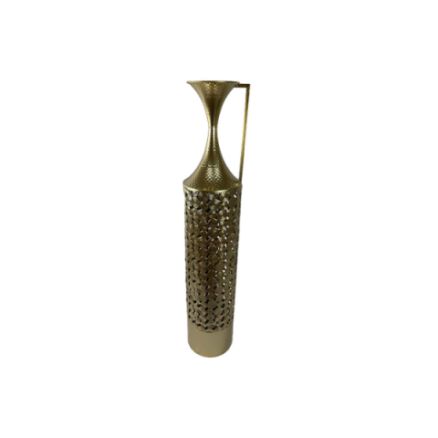 Vaso Decorativo em Metal Dourado com Textura Vazada e Alça- 71404