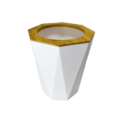 Lixeira de Plástico com Borda de Bambu e Design Geométrico - 8225 II