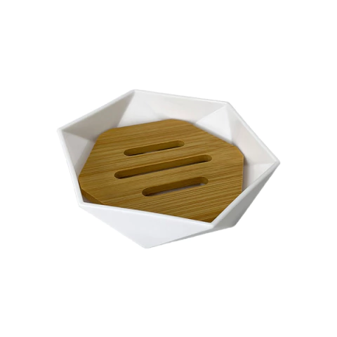 Saboneteira de Plástico com Grelha de Bambu e Design Geométrico - 8230