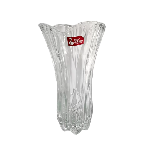 Vaso Decorativo de Vidro com Relevo Vertical e Borda Ondulada – 30 cm - HP0330