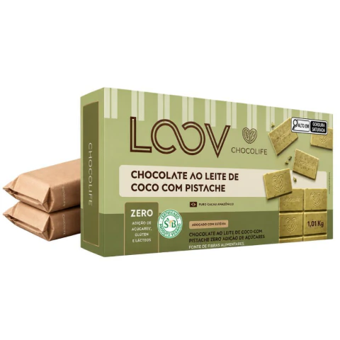 Kit 2 Barras Chocolate Loov Pistache Zero Açúcar 2,02Kg