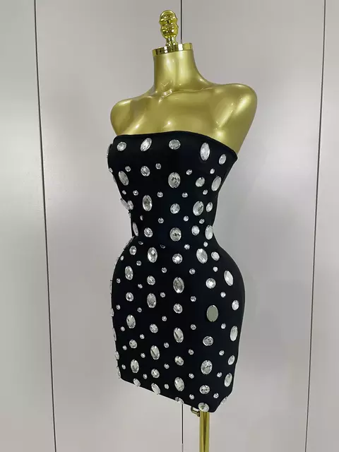 2025 mulheres strass bodycon sem alças mini vestido sexy sem mangas sem costas