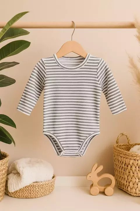 Body Manga Larga Blanco con Gris