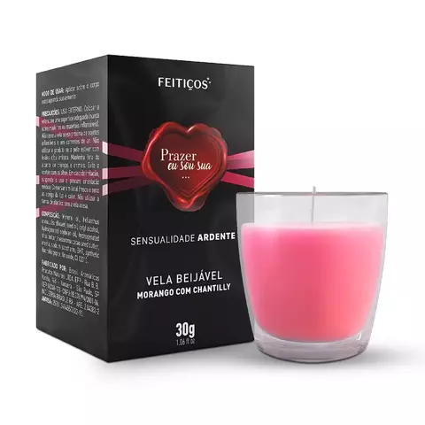 VELA BEIJÁVEL SENSUALIDADE ARDENTE MORANGO COM CHANTILLY 30G