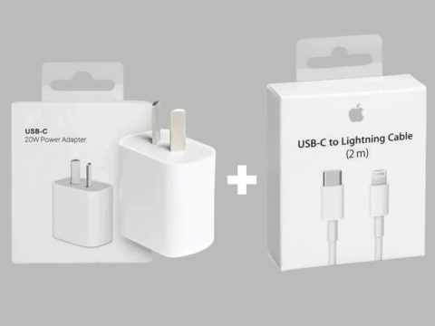 COMBO CARGADOR: ADAPTADOR 20 W + CABLE USB-C A LIGHTNING