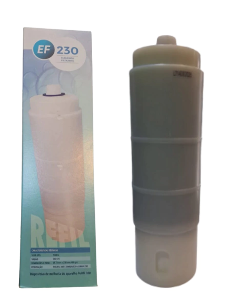 Refil de carvão ativado EF230 para filtro de água, com embalagem azul e branca ao lado
