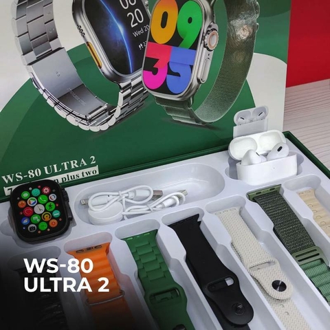 Smartwatch WS 80 Ultra 2 49mm – Tela AMOLED, Kit 7 Pulseiras e Fone Bluetooth Integrado