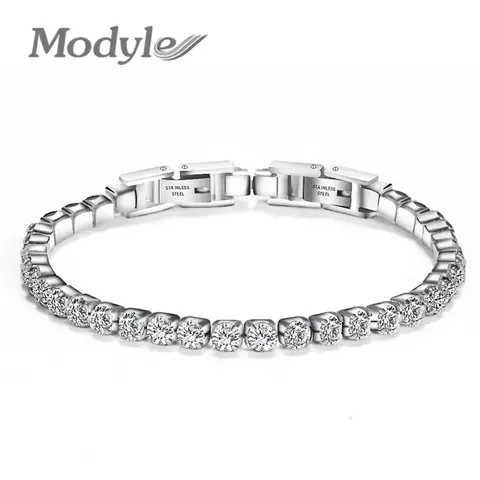Pulseira modyle de ligação de tênis de zircônia cúbica brilhante de aço inoxidável 316L Unissex