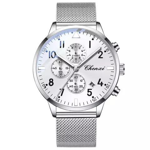 Relógios Chenxy masculino de luxo cronógrafo luminoso à prova d'aguá pulseira malha aço inoxidável. - comprar online