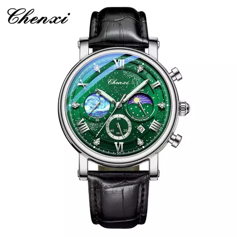 Relógio chenxi masculino pulseira de couro à prova d'água estrela luminosa, quartzo. - comprar online