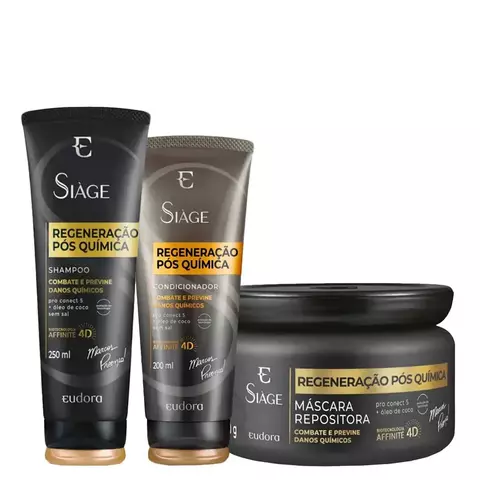 Combo Siàge Regeneração Pós Química: Shampoo 250ml + Máscara 250g + Condicionador 200ml