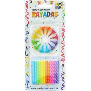 VELAS RAYADAS MULTICOLORES C/12 BASES - Blister x 24 u - comprar online