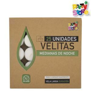 VELA DE NOCHE 2CM X 25un y 25 portavelas - Duracion aprox 8hs - comprar online