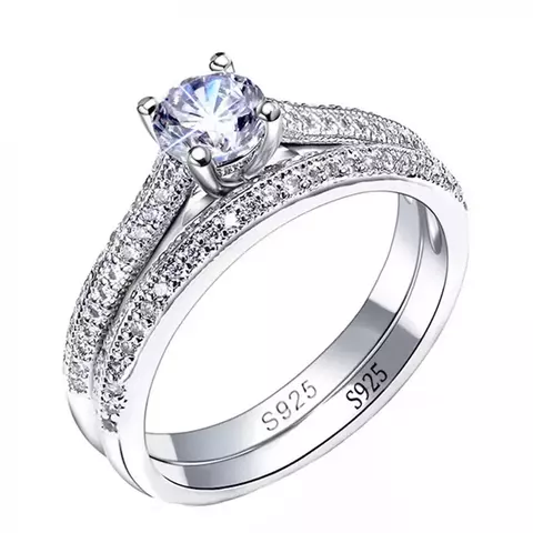 1 par vintage halo 925 prata esterlina anel de casamento conjunto para mulheres