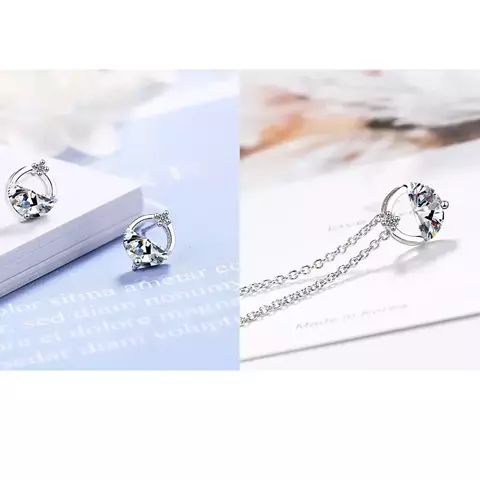 Conjunto de joias de cristal azul prata esterlina 925 para mulheres, brincos de
