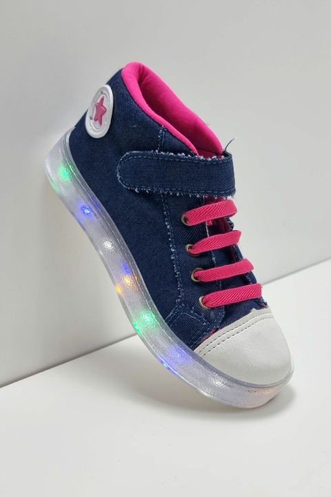 Tênis Led Cano Alto Infantil Jeans