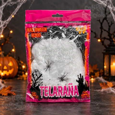 Telaraña Decorativa Halloween Con 2 Arañas Para Fiestas
