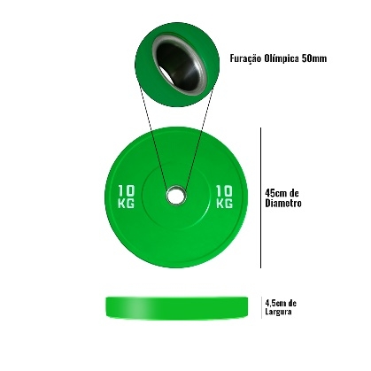 Anilha Prime Colors c/ Furo Olímpico - 10kg (Bumper - Borracha Virgem)
