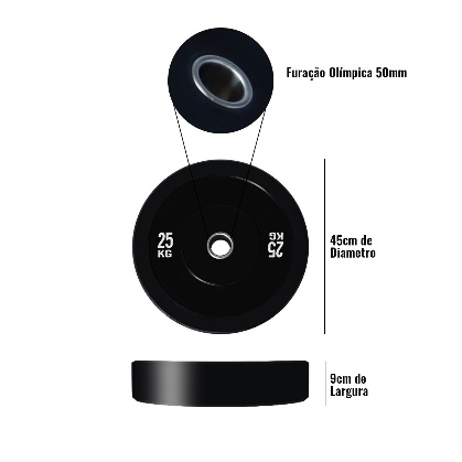 Anilha Prime Black c/ Furo Olímpico - 25kg (Bumper - Borracha Virgem)