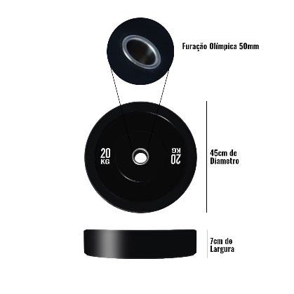 Anilha Prime Black c/ Furo Olímpico - 20kg (Bumper - Borracha Virgem)