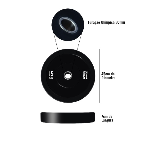 Anilha Prime Black c/ Furo Olímpico - 15kg (Bumper - Borracha Virgem)