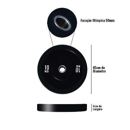Anilha Prime Black c/ Furo Olímpico - 10kg (Bumper - Borracha Virgem)