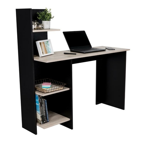 Escritorio Office Wengue y Humo, con Espacio Para Artículos de Estudio