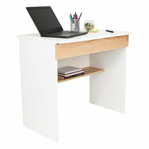 Escritorio, Ohio, Blanco y Café Claro, con Entrepaños y Cajon