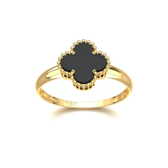 Anel Elegance Trevo em Ouro 18k amarelo e Ônix. Ref. FestA004
