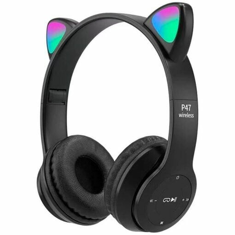 Auricular Vincha Bluetooth Cat 47M / P47M RGB Con Orejitas / Negro