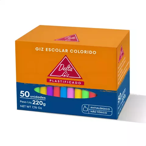 Giz Colorido Escolar Plastificado Caixa com 50 Unidades Delta