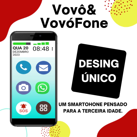 Vovo&vovofone 64gb 4G Tela Grande 6.5" Botão SOS Faz e Recebe Chamadas Face Insta Whatsapp - comprar online