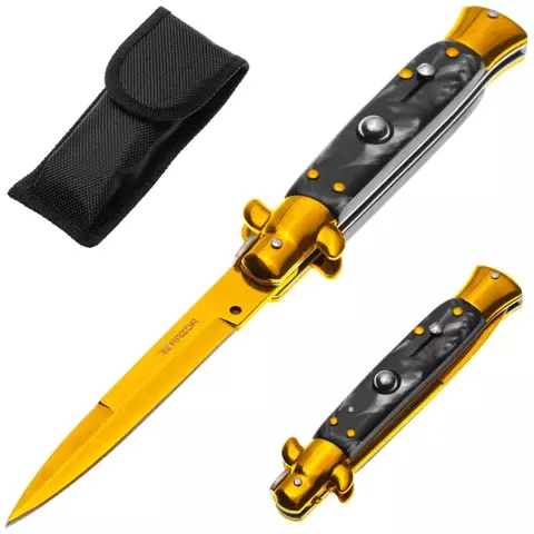 Navaja Estilete Dorado Automático Con Seguro "Gold" - comprar online