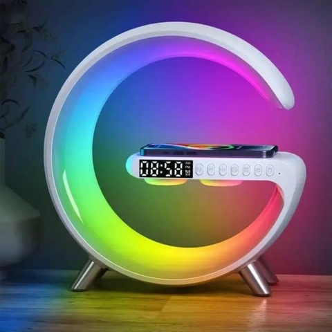 Lámpara de Mesa RGB con Parlante Bluetooth y Cargador Inalámbrico