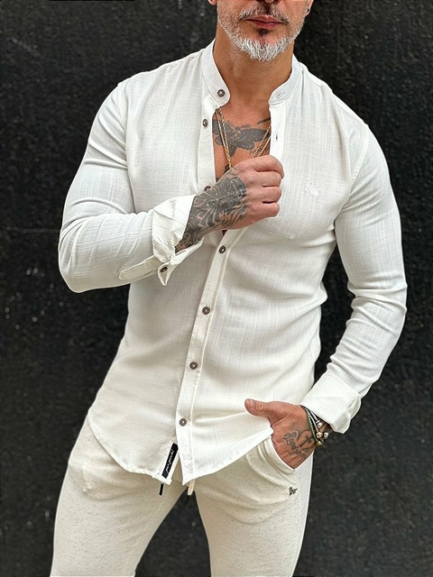 CAMISA SLIM FIT PADRE LINHO MISTO