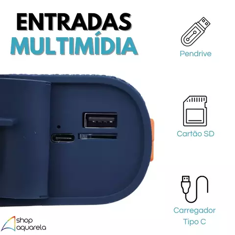 Caixa de Som Portátil Sem Fio Bluetooth Impermeável À Prova D'Água Pendrive USB Cartão SD Rádio FM