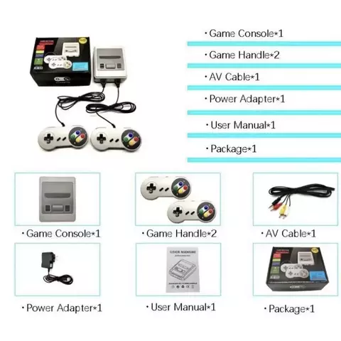 Video Game Classic Super Nintendo Mini SNES Com 2 Controles 8 Bits 620 Jogos Original