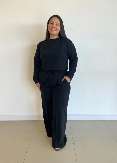 Conjunto Feminino Plus Size Blusa Manga Longa e Calça em Moletinho - Barbara