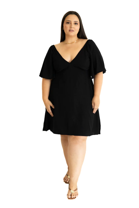 Vestido Feminino PlusSize Curto Decote V Viscolinho - Lorena
