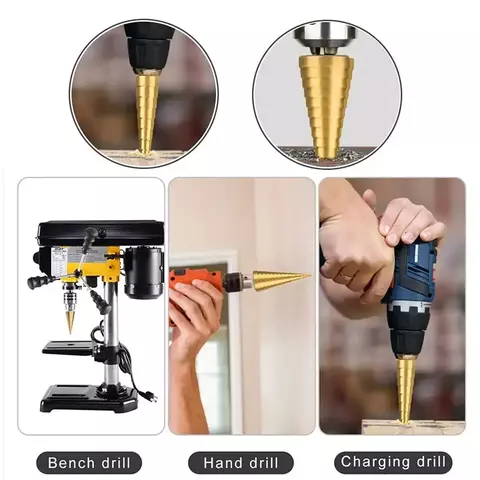 Broca Cônica StepPro em Aço Titânio – Perfuração Precisa em Metal, Madeira e Plástico - comprar online