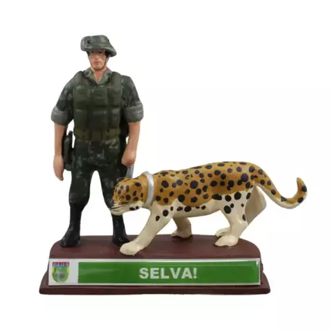 Boneco Miniatura 11cm Militar Selva com Onça