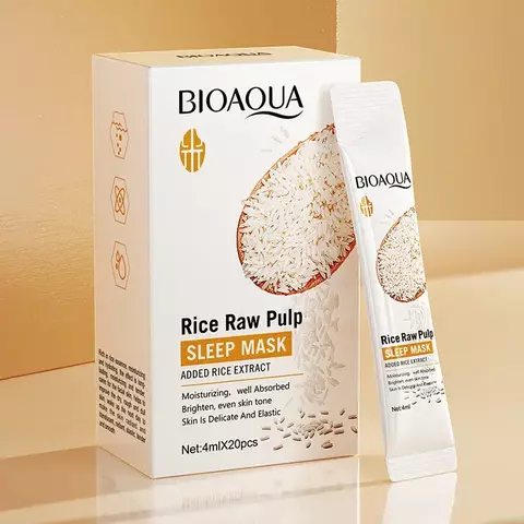 Máscara de Dormir Bioaqua com Polpa de Arroz – Hidratação e Luminosidade Natural (20 Unid.)