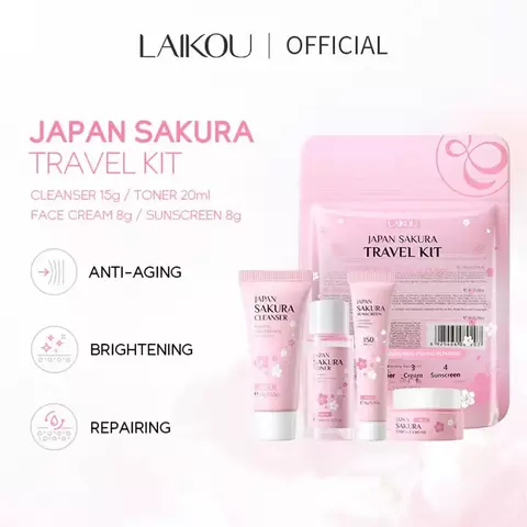 Conjuntos e kits de cuidados com a pele Sakura com limpador, soro, creme para os
