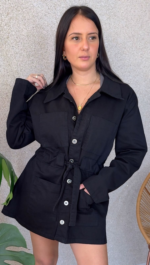 PARKA JEANS PRETA BIA