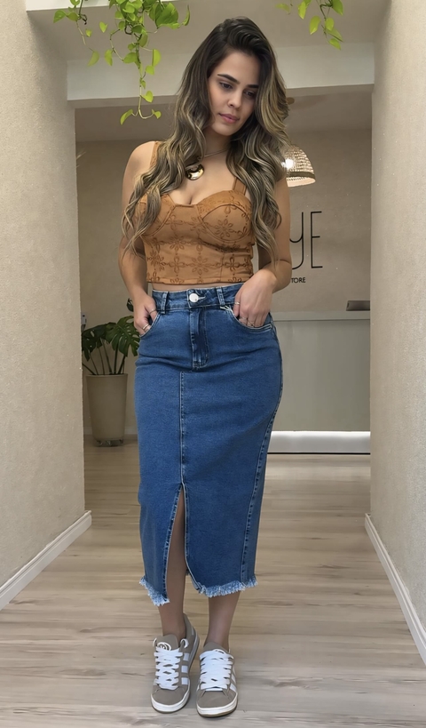 SAIA MIDI JEANS INDULTO COM ELASTANO