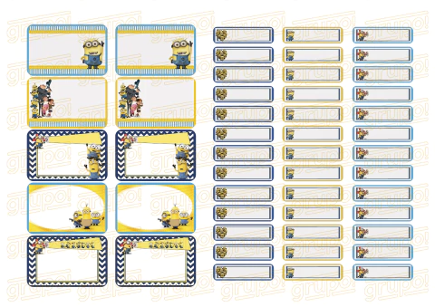 Plantilla Adh. papel p/ carpetas y lápices – silueteado – MINIONS - comprar online