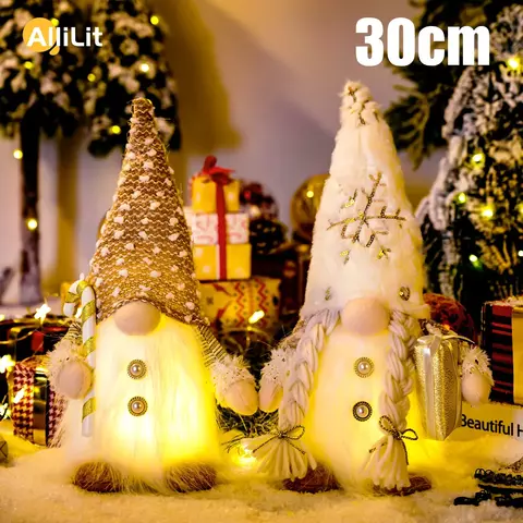 Brilhante gnome natal boneca sem rosto 30cm decorações de árvore 2025 luz noturn